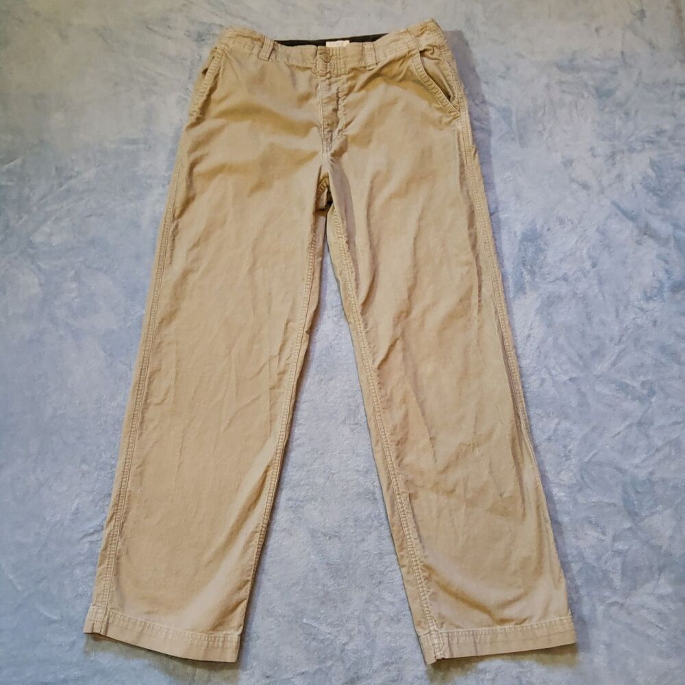 GAP Khakis Mens Corduroy Pants 34 x 34 Tan Beige Fine Wale Loose Fit Straight